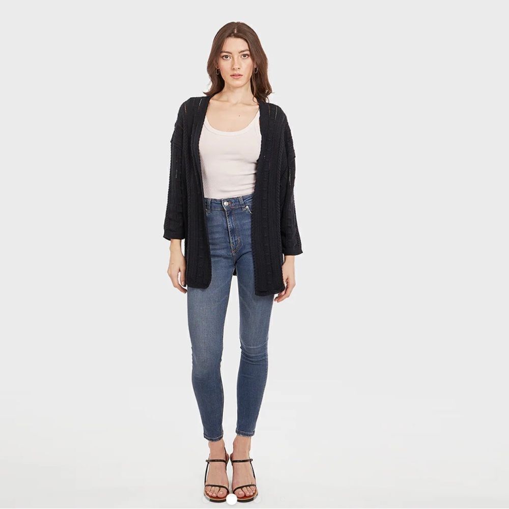 Autumn Cashmere  Cotton Navy Open Pointelle Cardigan size small